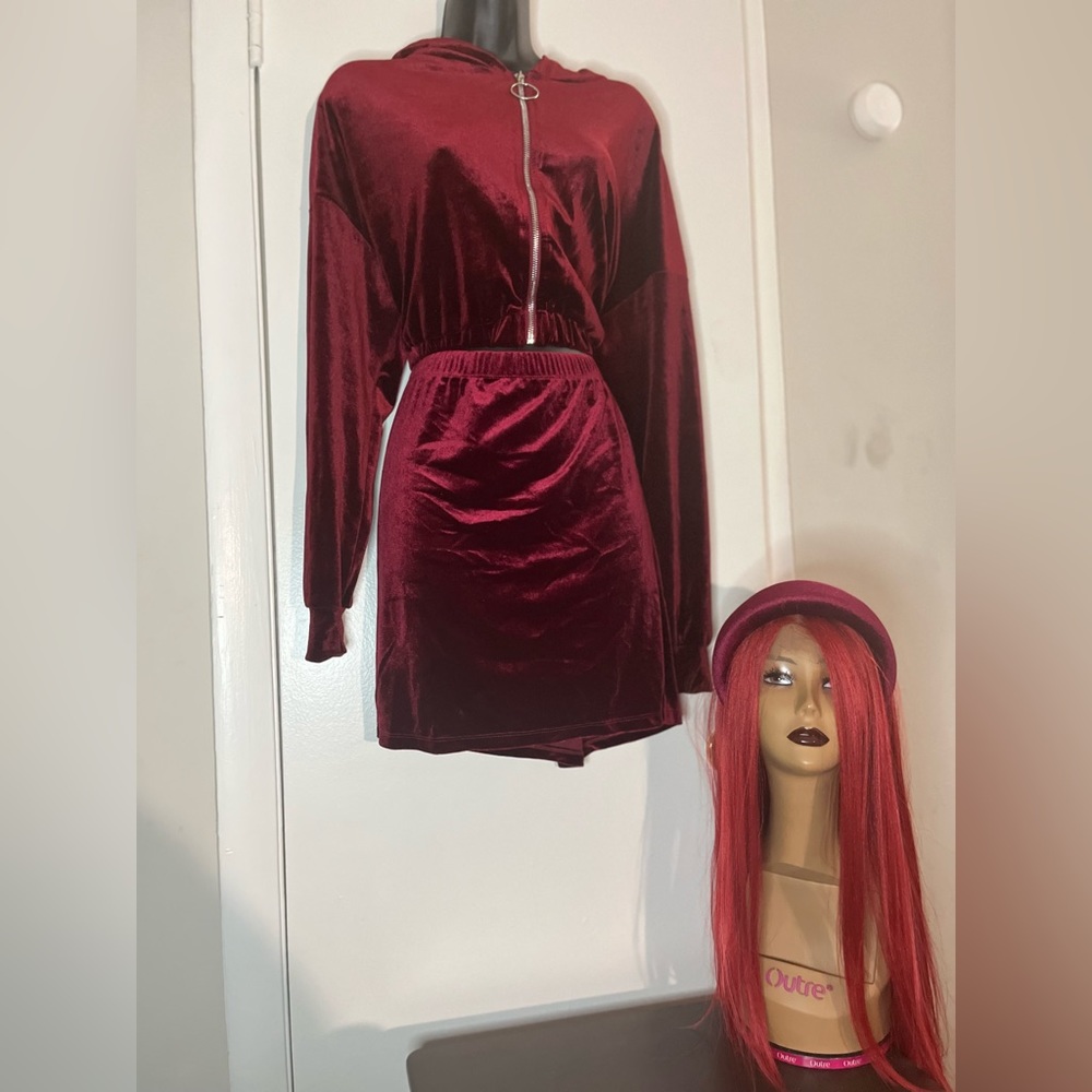 Pre Designed mix and match burgundy velvet outfit from SHEIN